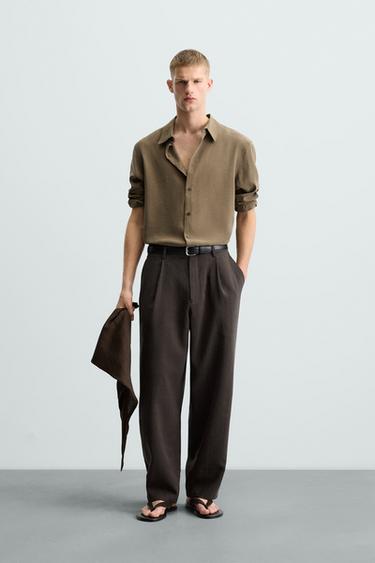 PANTALÓN FLUIDO PLIEGUES - Chocolate de Zara