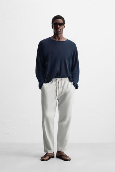PANTALON RELAXED FIT COTON - LIN - Gris perle de Zara
