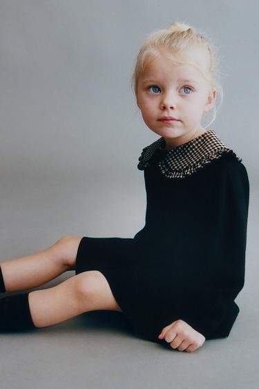 VESTIDO PUNTO CUELLO VICHY - Negro de Zara
