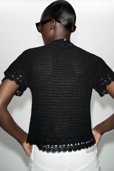 FLORAL HIGH-NECK KNIT TOP - Black by Zara - Image 4