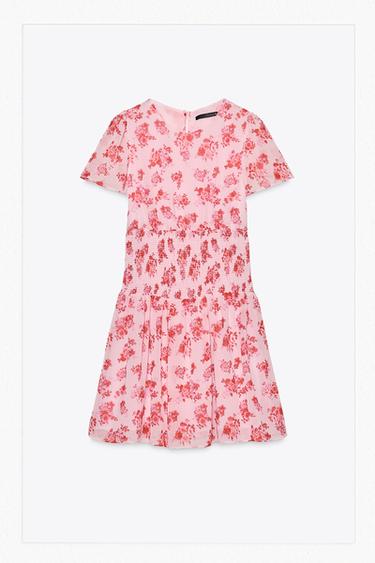 Zara SHORT FLORAL PRINT DRESS - Pinks