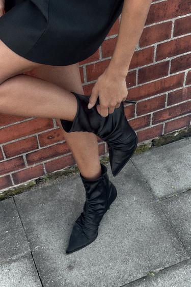 SATIN-EFFECT RUCHED HEELED ANKLE BOOTS - Black by Zara - Image 0