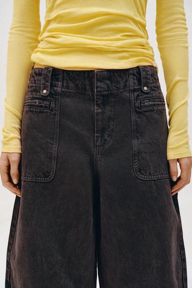 Z1975 MID-WAIST CARGO BARREL JEANS - Brown by Zara - Image 3