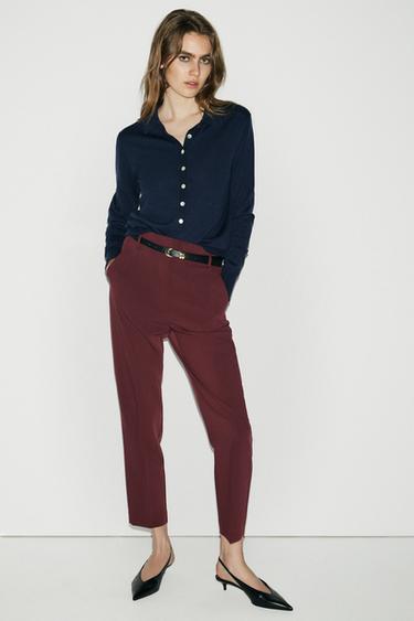 Zara FINE KNIT WOOL POLO SHIRT - Navy blue