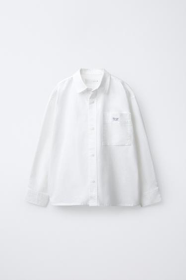 OVERSIZE OXFORD SHIRT WITH LABEL - White by Zara