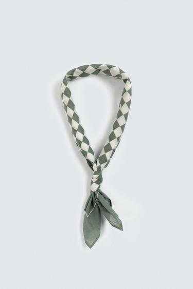 CHECK PRINT BANDANA - Green by Zara