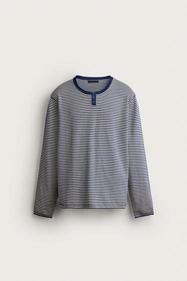 Zara 條紋亨利領針織 T 恤 - 條紋