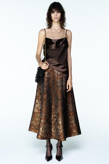 Zara SATIN TRIM CAMISOLE TOP - Brown