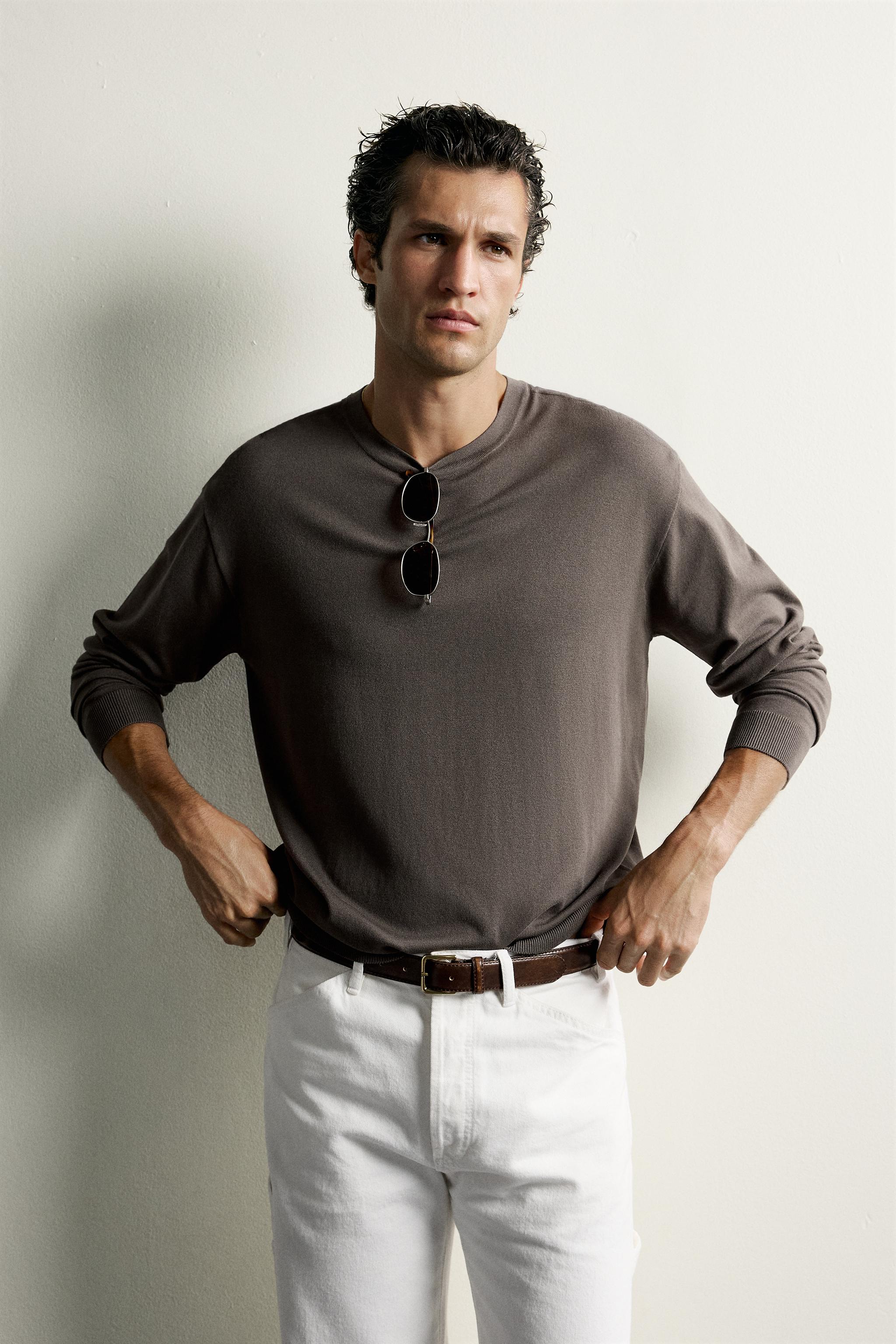 BASIC REGULAR FIT SWEATER — Dark brown