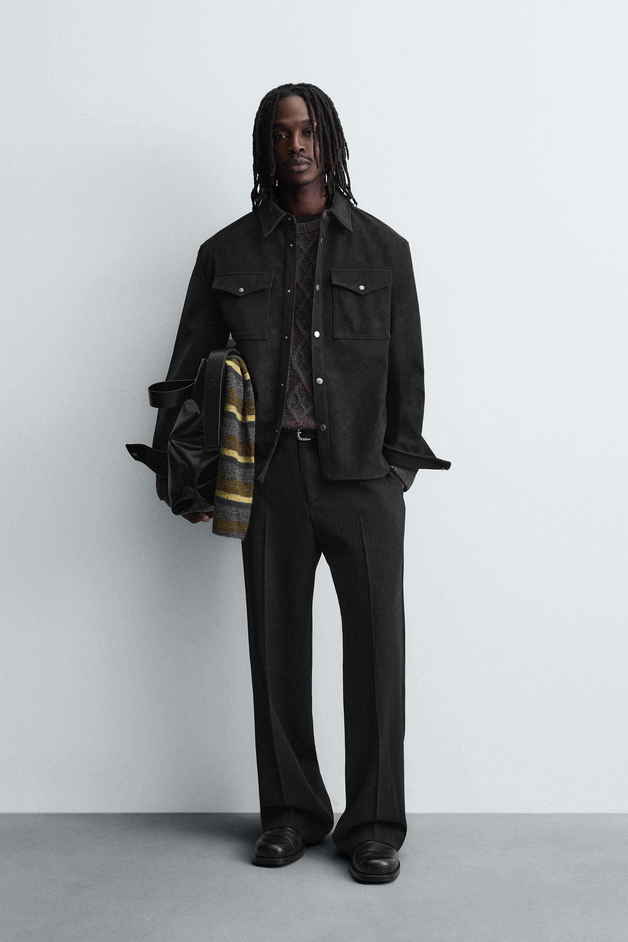 RELAXED FIT FAUX LEATHER OVERSHIRT