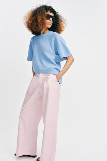 ROUNDED HEM SHORT SLEEVE KNIT JUMPER - Sky blue by Zara - Image 3
