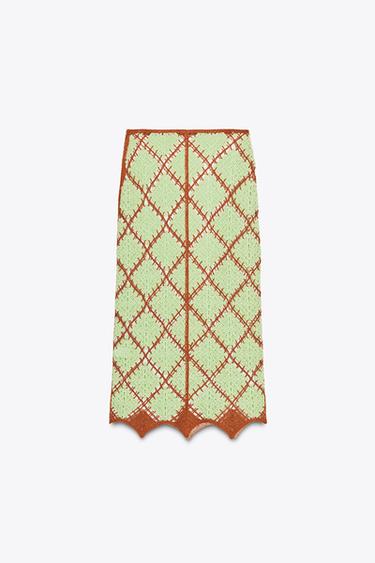 CROCHET MIDI SKIRT - Light green by Zara - Image 1