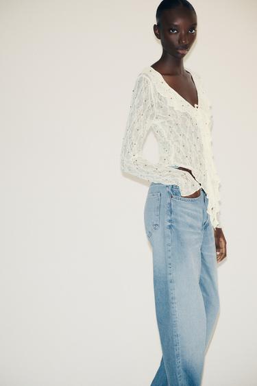 TOP DENTELLE CLOUS - Écru de Zara - Image 3