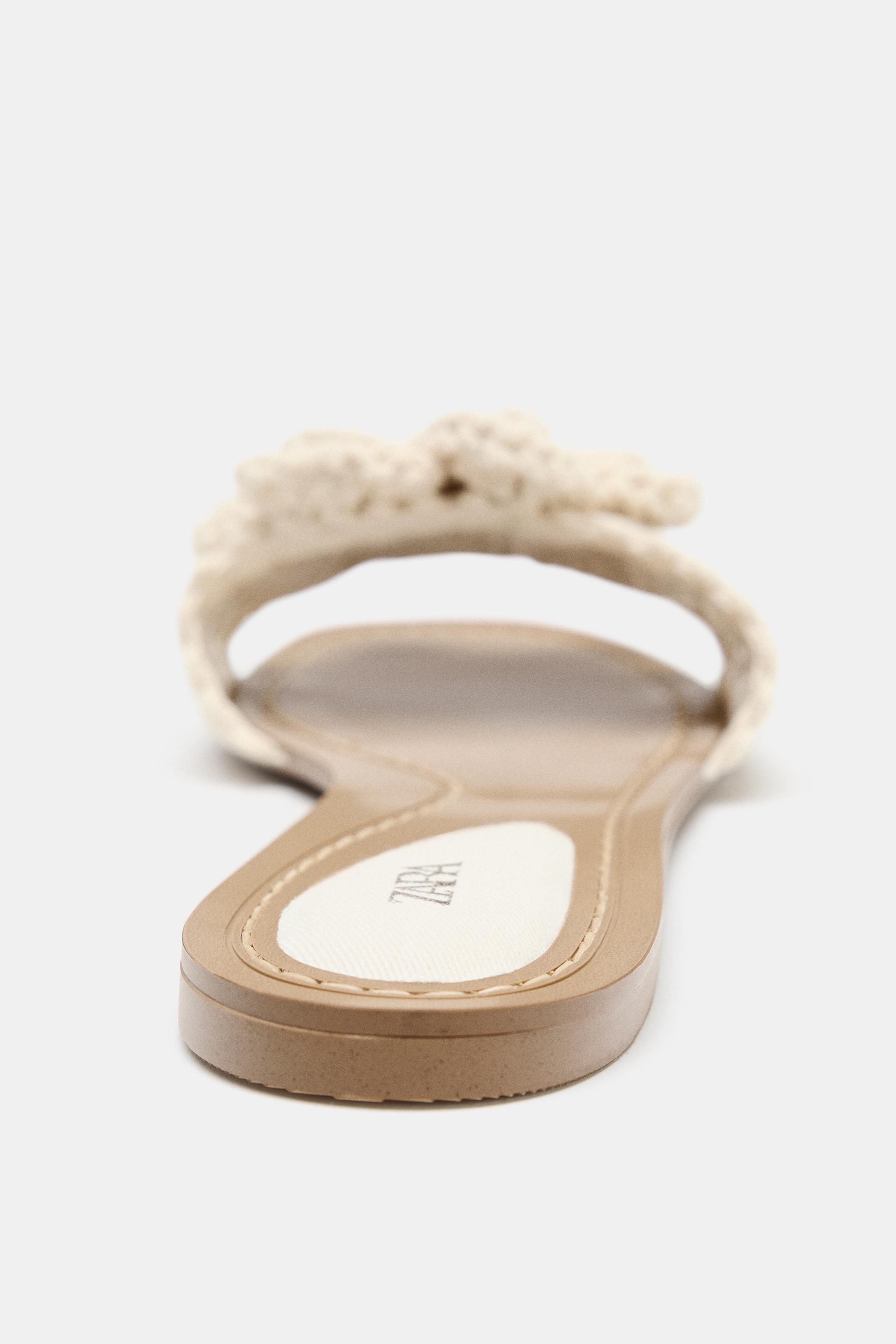 CROCHET BOW FLAT SANDALS - Ecru | ZARA United States