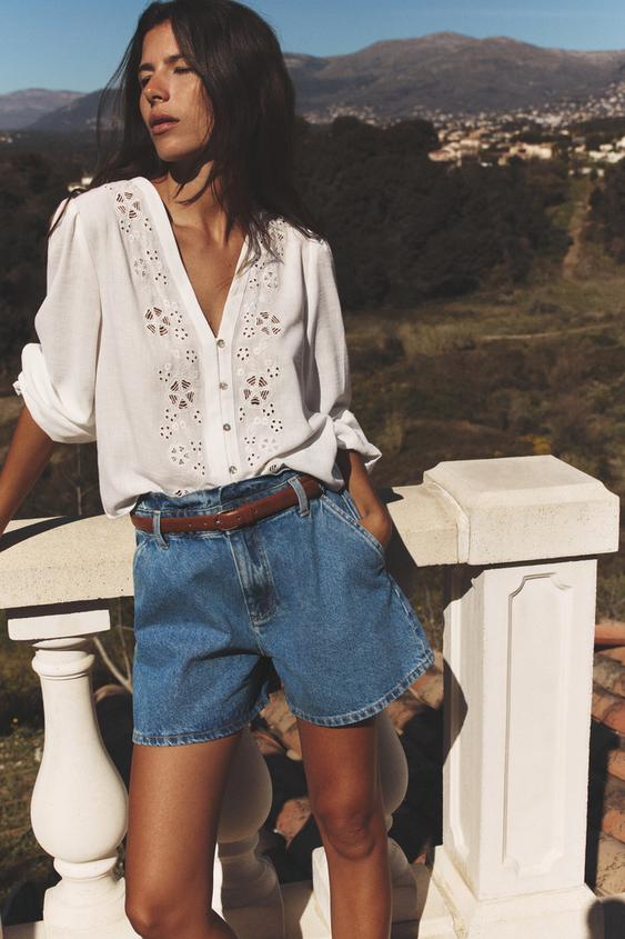 SHORT EN JEAN Z1975 PAPER BAG TAILLE HAUTE