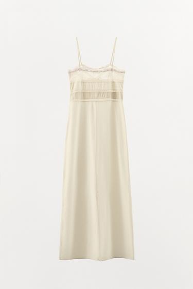 ROBE MI-LONGUE AVEC LACET EN DENTELLE - Blanc cassé de Zara - Image 4