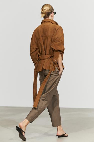 Pantalón traje 100% lana melange - Visón oscuro de Zara