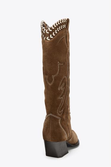LEATHER EMBROIDERED BOOTS - Brown by Zara - Image 6