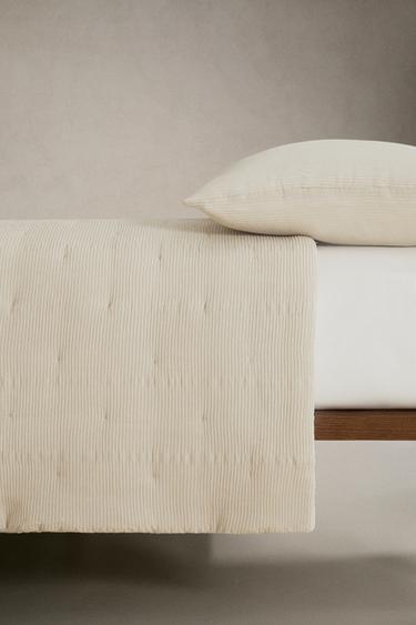 GATHERED COTTON QUILTED BEDSPREAD - Light beige by Zara - Image 2