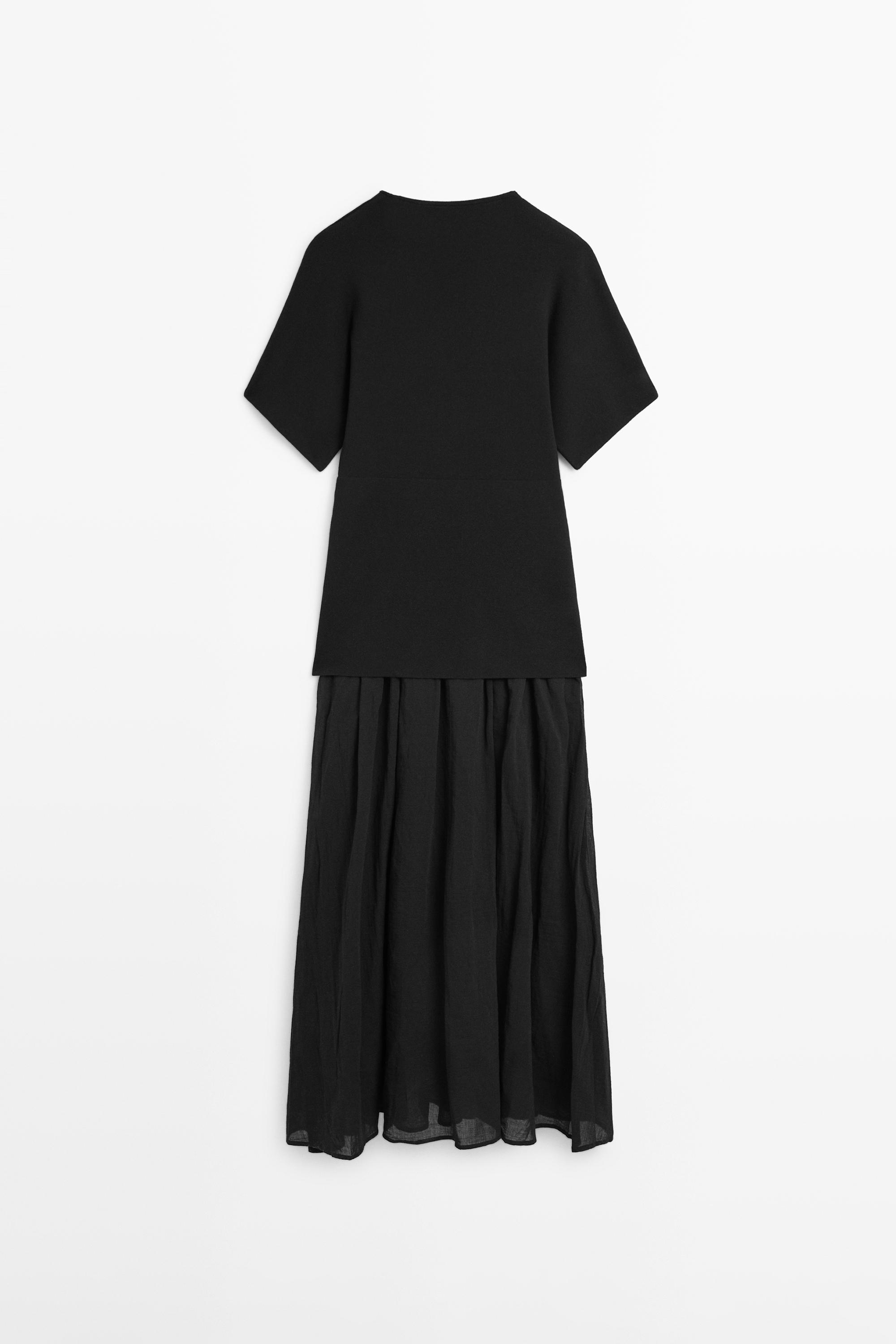Long contrast short-sleeve dress
