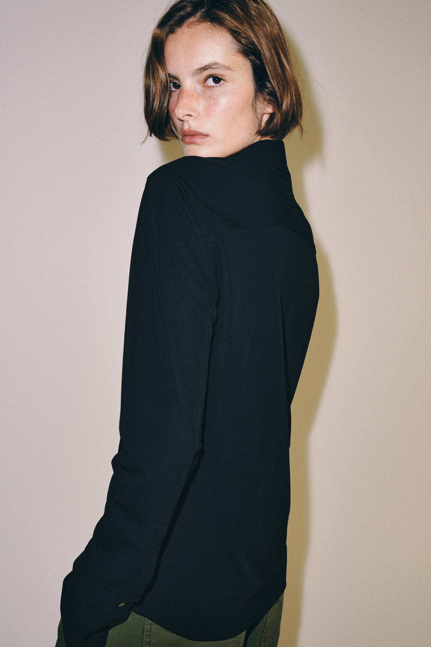 Женская рубашка Zara Gold Button Shirt ZW Collection, цвет: Чёрный — фото 3