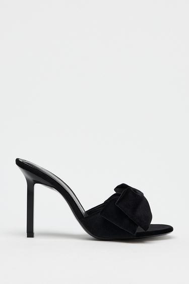 VELVET-EFFECT BOW SANDALS - Black by Zara - Image 0