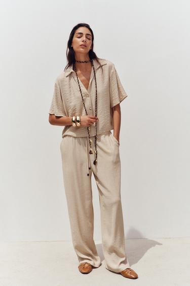 PANTALONI AMPI CON VITA ELASTICIZZATA - Sabbia di Zara