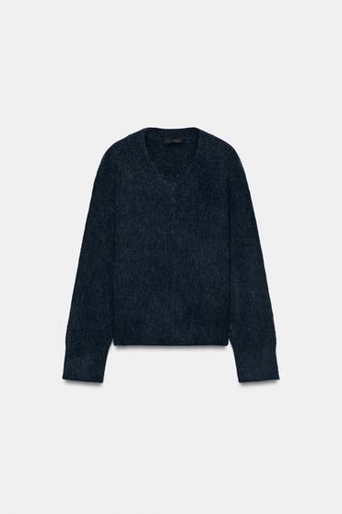 JERSEY CON LANA CUELLO PICO - Gris oscuro de Zara - Imagen 0