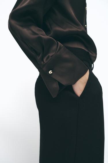 SATIN SHIRT WITH GOLD BUTTONS - Brown by Zara - Image 3