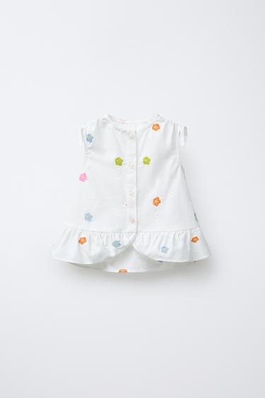 EMBROIDERED FLORAL POPLIN SHIRT - Oyster-white by Zara