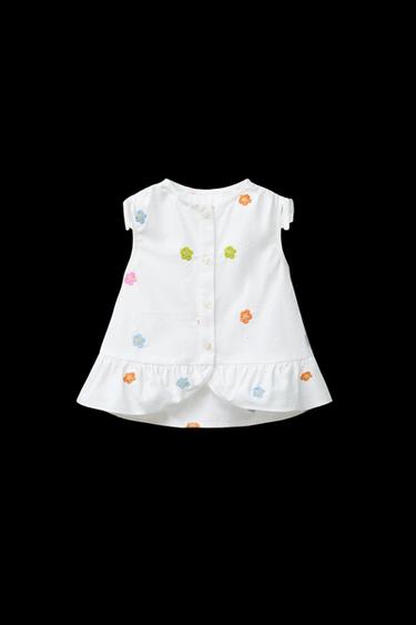 Zara EMBROIDERED FLORAL POPLIN SHIRT - Oyster-white - Image 0