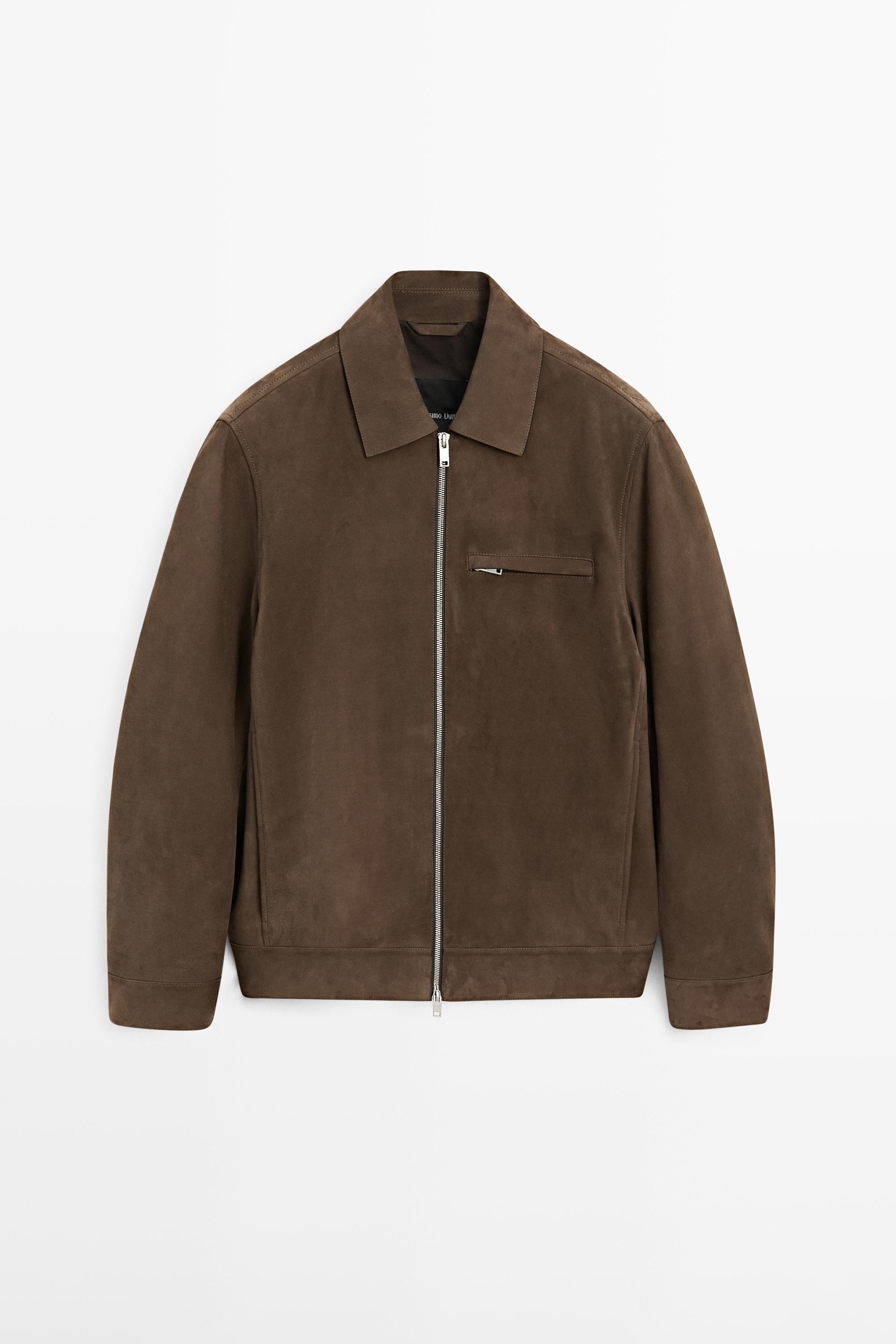 Veste courte en cuir effet daim