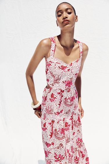 ROBE MI-LONGUE IMPRIMÉE AJOURÉE - Rose / Blanc de Zara - Image 2