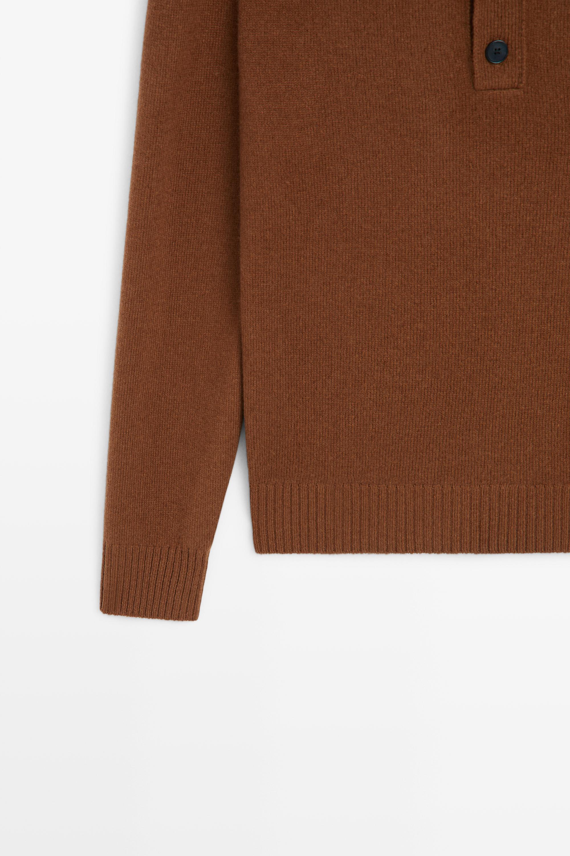 100% wool knit polo sweater with button detail