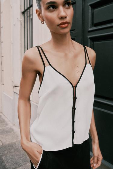 CONTRAST TRIM CAMISOLE TOP - Oyster-white by Zara