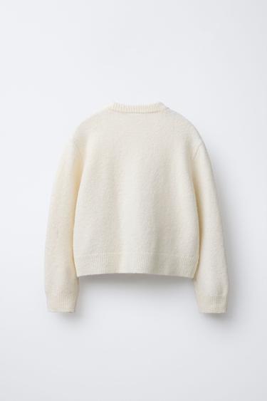 CARDIGAN WITH SATIN FLOWER BUTTONS - Ecru by Zara - Image 1