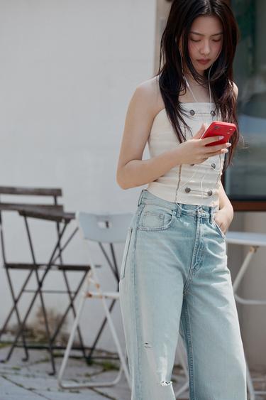 BANDEAU TOP WITH FROG FASTENING - Ecru by Zara - Image 1