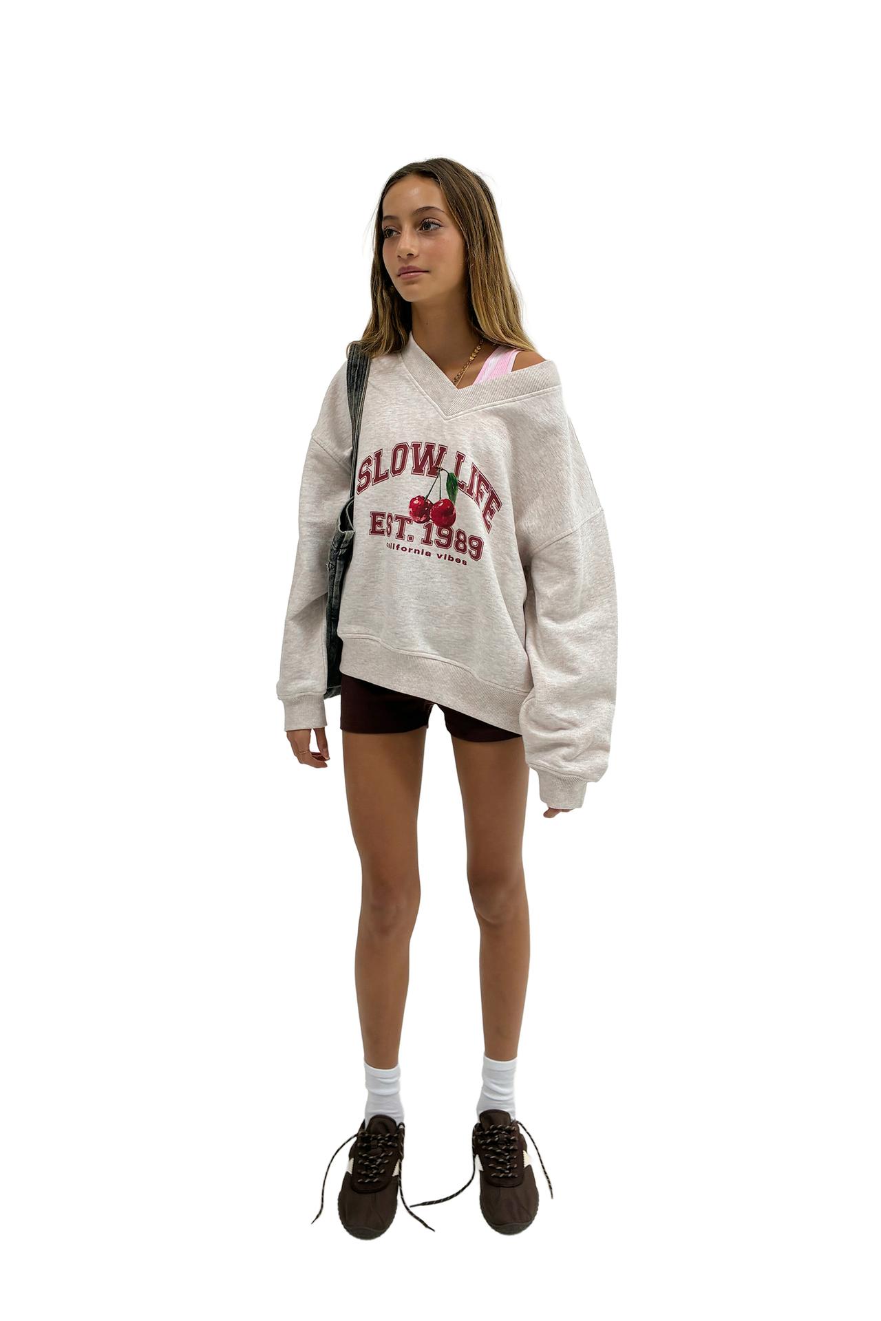 CHERRY V-NECK SWEATSHIRT — Sand / Marl