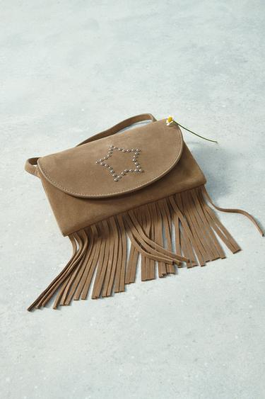 BOLSO PIEL FLECOS - Marrón de Zara