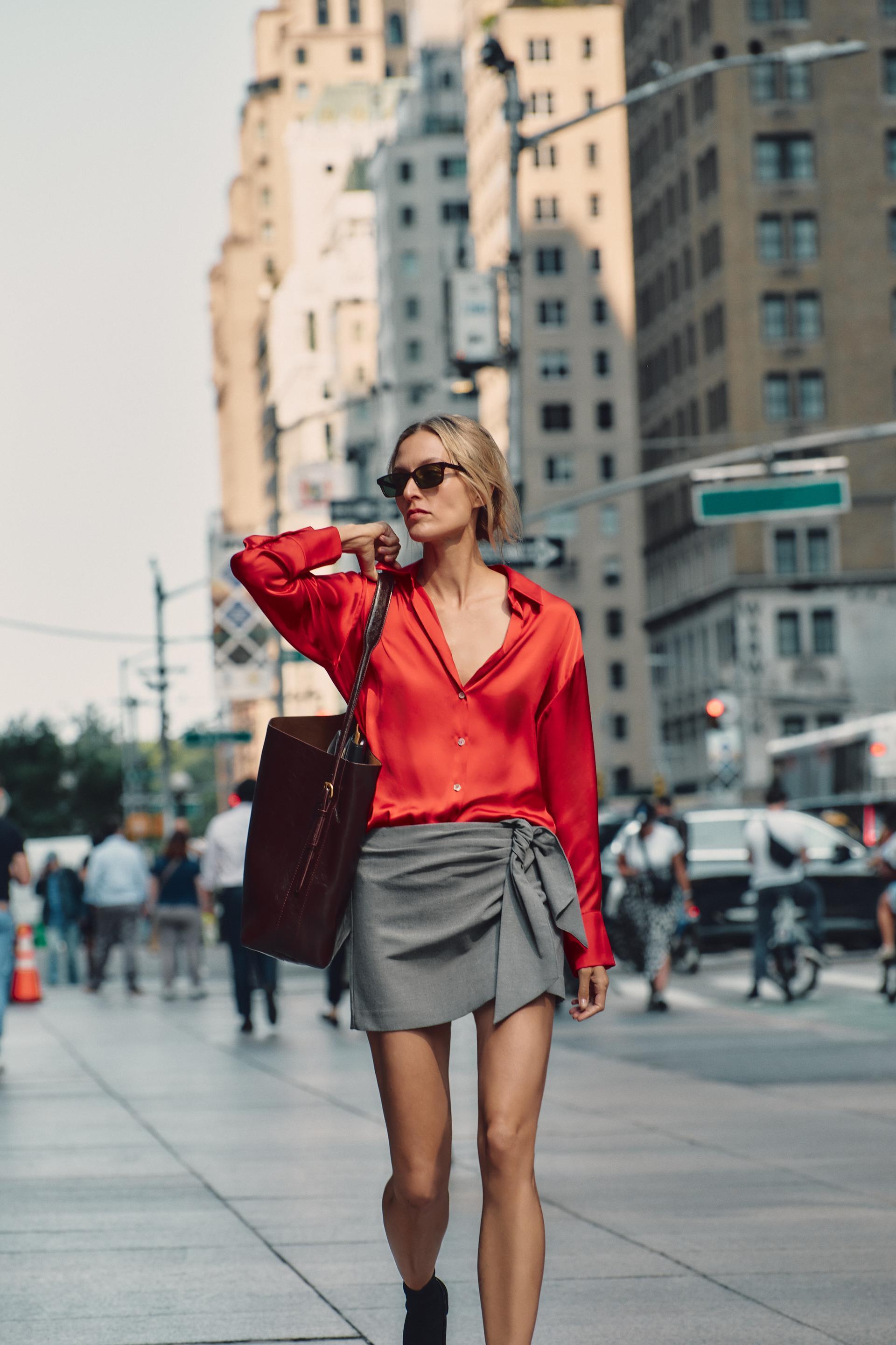 Grey skirt red shirt best sale