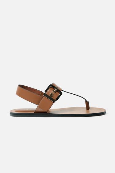BUCKLED FLAT SANDALS - Brown by Zara