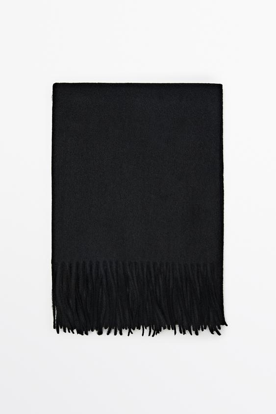 Zara Wool blend scarf with fringing - Black - Image 0