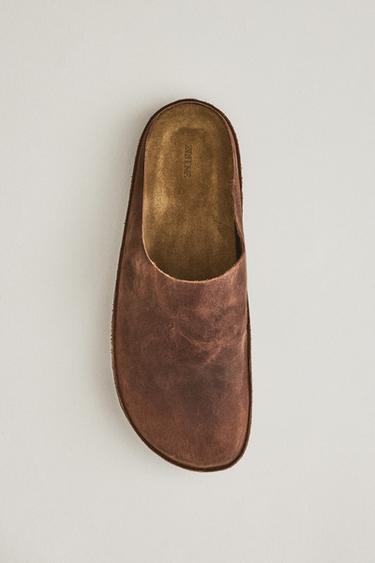 Zara MINIMAL LEATHER MULES - Brown