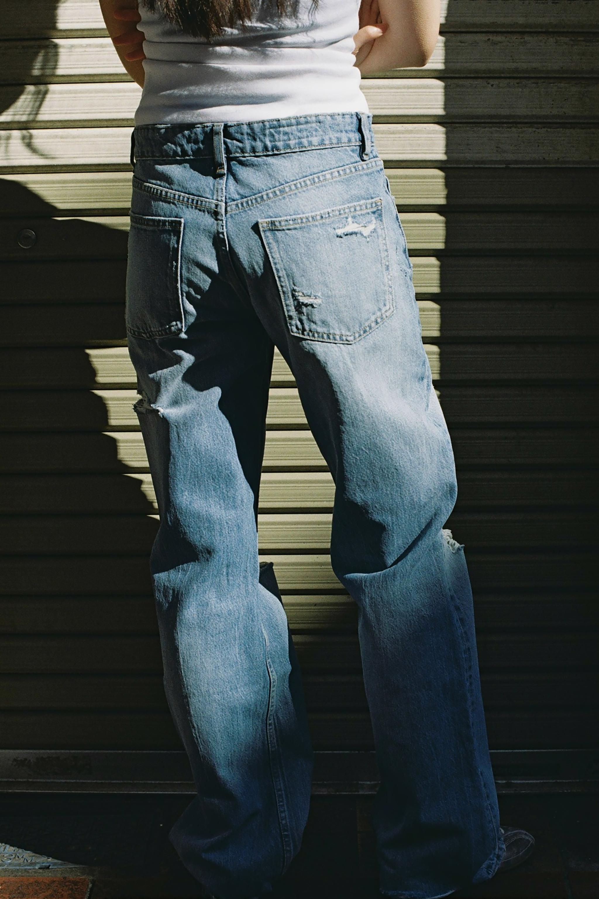 ZARA TRF クラッシュ加工ミッドライズデニムパンツ 4365/026 TRF クラッシュ加工ミッドライズデニムパンツ - ブルー | ZARA