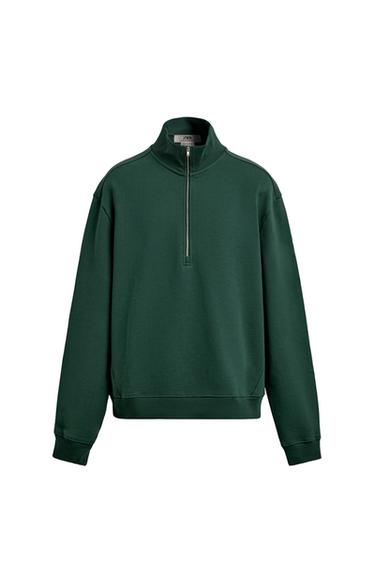 Zara REGULAR FIT QUARTER-ZIP SWEATSHIRT - Green