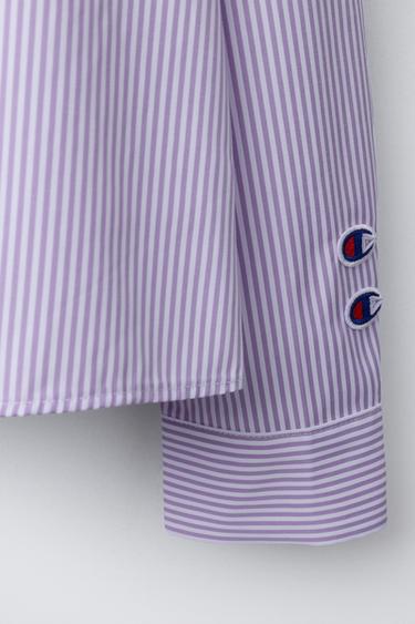 PACK CHEMISE POPELINE RAYÉE AVEC DÉBARDEUR EN MAILLE CHAMPION ® X ZARA - Mauve clair de Zara - Image 4