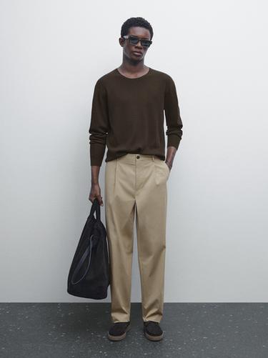 Zara Relaxed-fit trousers with dart detail - Ecru / Khaki - Image 0