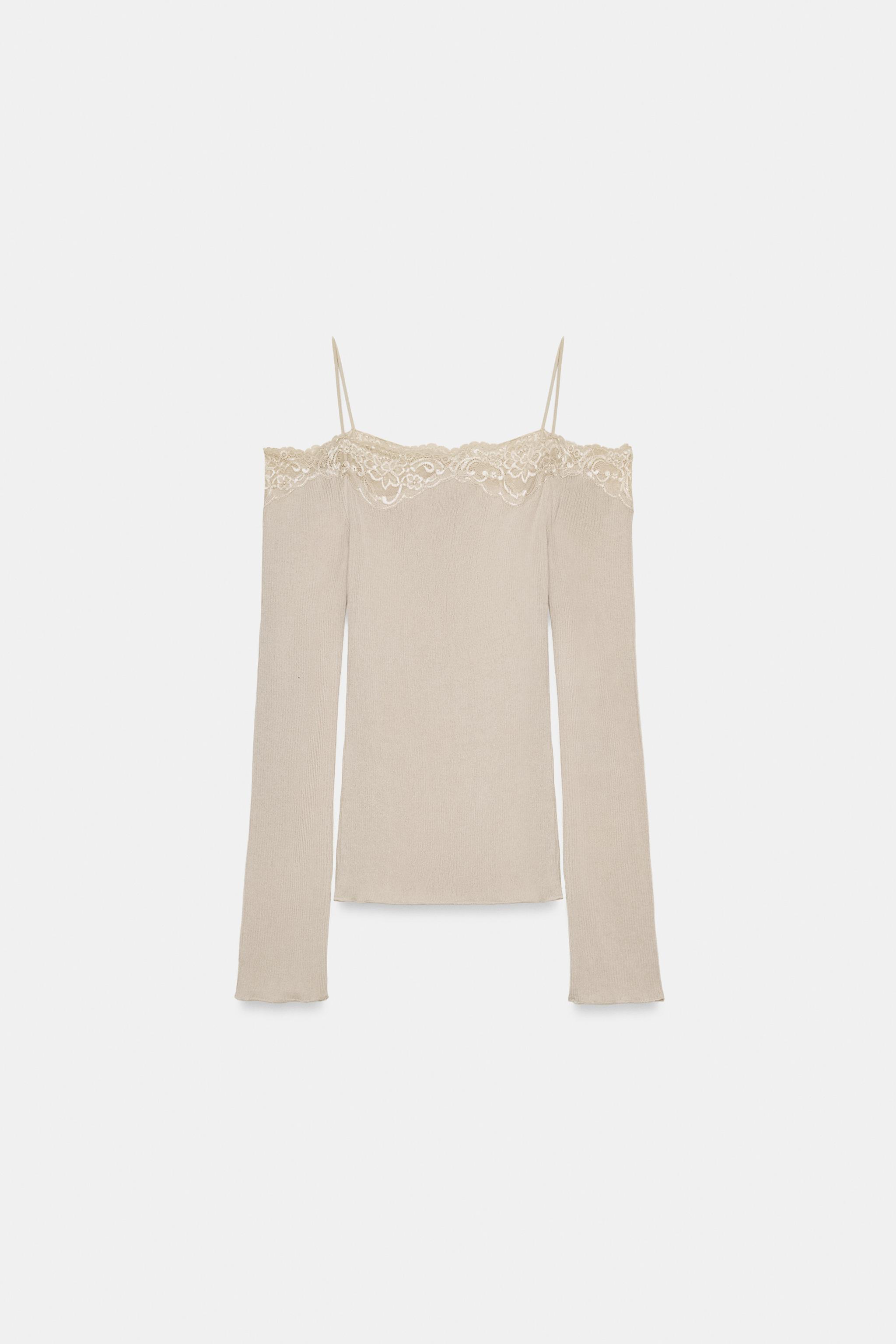 T-SHIRT EN MATIÈRES VARIÉES ÉPAULES DÉNUDÉES