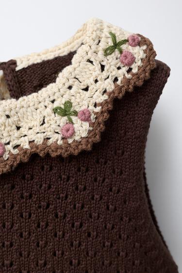 KNIT DRESS WITH CROCHET DETAIL - Chocolate by Zara - Image 2