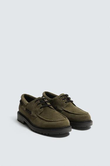 LEATHER DECK SHOES - Green by Zara